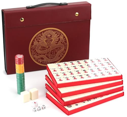 Mose Cafolo Chinese Mahjong Game Set 1.5" X-Large 144 Numbered White Ivory Color Melamine Tiles with Carrying Travel Case,Complete Majiang, Majong, Mah-Jongg Game Set - color: Ivory White Tiles