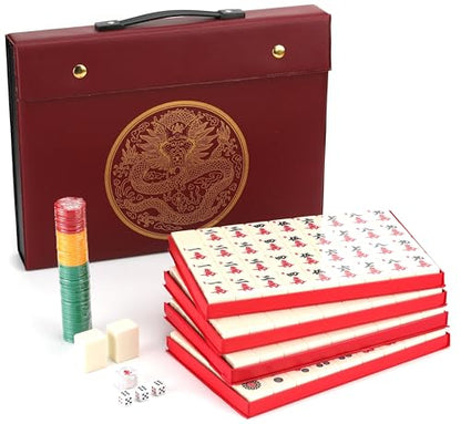 Mose Cafolo Chinese Mahjong Game Set 1.5" X-Large 144 Numbered White Ivory Color Melamine Tiles with Carrying Travel Case,Complete Majiang, Majong, Mah-Jongg Game Set - color: Ivory White Tiles