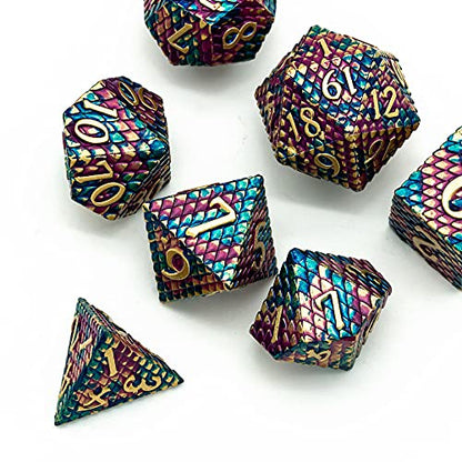 UDIXI DND Metal Dice Set Dragon Scale, D&D Dice Metal for Role Playing Game | 7PCS, Solid Metal, Metal Dice Box, DM Gift, for Dungeons and Dragons RPG Tabletop Games Board Games - color: Dragon Scale-purple and Blue