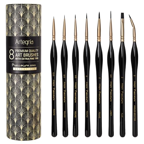 Detail Paint Brush Set, 8 Extra Fine Tip Miniature Brushes | Ergonomic Handles, For Small Scale Models, Figurines and Paint by Numbers for Adults - color: Black - 8pcs