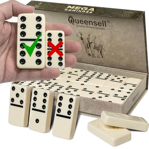Mega Large 3" Dominoes Set for Adults and Kids – Dominoes Double 6 Classic Board Games – Double Six Domino Set with 28 Tiles and Gift Case, Juegos de Mesa (MEGA) - style: MEGA