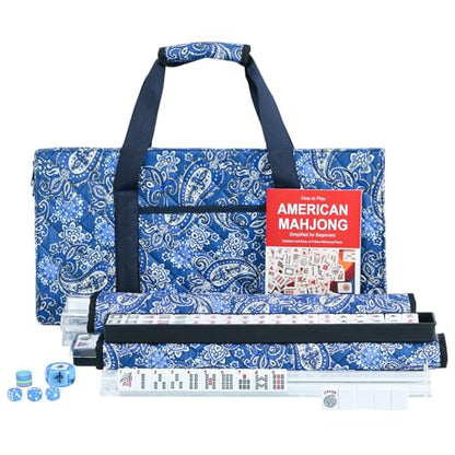 ZGME American Mahjong Set,166 White Tiles with Blue Bag and Accessories,4 Transparent All-in-One Mahjong Racks with Pushers,Complete Mahjong Set - color: Deep Blue
