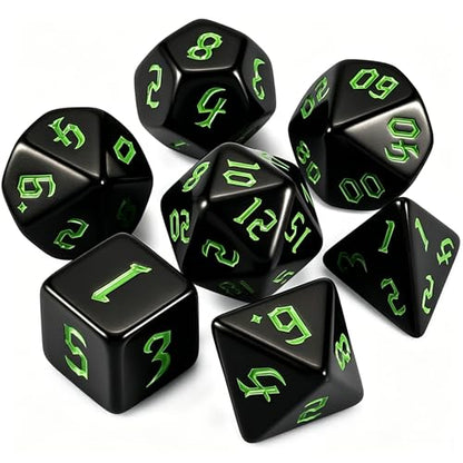 QMAY DND Dice Set -D&D Polyhedral Dice (7 Pcs) for Dungeons and Dragons (Pure Black) - color: Pure Black