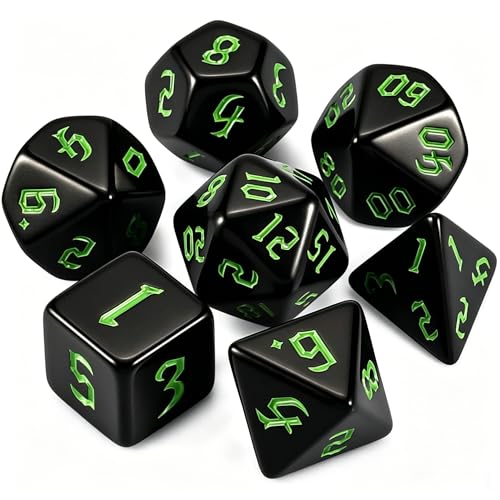 QMAY DND Dice Set -D&D Polyhedral Dice (7 Pcs) for Dungeons and Dragons (Pure Black) - color: Pure Black