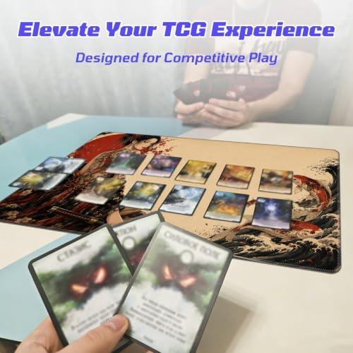 Koi Wave Tattoo MTG Playmat, Card Game Play Mat with Stitched Edges, Smooth Surface Board Game Trading Card Mat, Non-Slip Rubber Base Large Gaming Mouse Pad 24 x 14 Inch - color: Koi Wave Tattoo