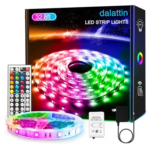 dalattin 32.8ft Led Strip Lights,RGB Led Lights for Bedroom Color Changing Light,Decoration for Bedroom Room Party,Halloween Decor with 44 Keys Remote,1 Roll of 32.8ft - size: 32.8FT(Remote)