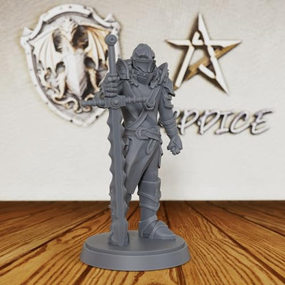 AUSPDICE Medieval Knight 28mm Unpainted Fantasy Miniature with Sword AS238 | Armored Knight Figure with Greatsword and Closed Helmet for Dungeons and Dragons,TTRPGs Fantasy Campaigns and Dungeon Masters