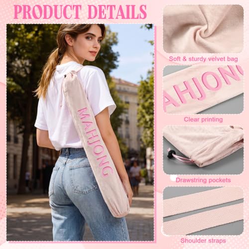 35 Inch Long Velvet Mahjong Mat Bag Cute Double Strapped Drawstring Mahjong Mat Holder Lightweight Carrying Bag for Board Games Outdoor Travel Storage-Mat Not Include(Pink,1 Pc) - color: Pink