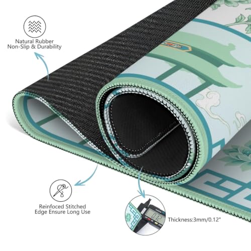 Chinoiserie Green Mahjong Mat for Table, 31.5*31.5in Anti Slip Mahjong Table Cloth, Noise Reduction, Neoprene Mah jongg Mat with Carrying Bag & 3 Dices, Mahjong Set Gift, Poker Board Tile Games Mats - color: Crane
