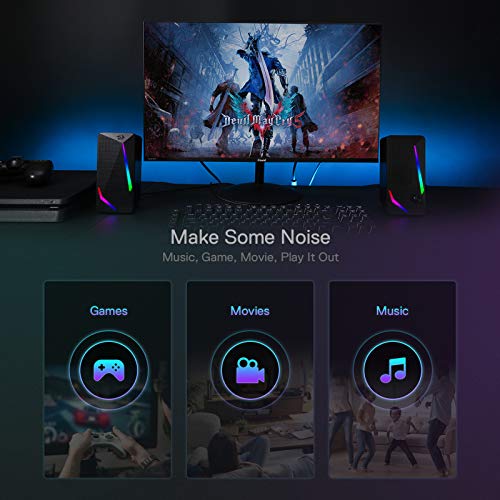 Redragon GS510 RGB Desktop Speakers, 2.0 Channel PC Computer Speaker with 4 Colorful LED Backlight Modes, Enhanced Bass and Easy-Access Volume Control, USB Powered w/ 3.5mm Cable - color: Black