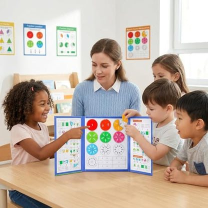 Montessori Magnetic Educational Puzzle for Kids Visual Learners, Practical Fractions Demonstration Book with Circles and Tiles for Home School and Classroom