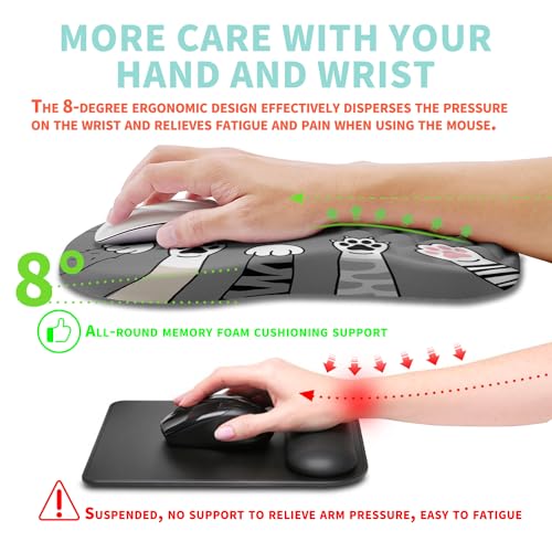 Ergonomic Mouse Pad Wrist Support with Memory Foam Massage Bulge, Carpal Tunnel Pain Relief Mousepad Wrist Rest for Mouse(12x8 inch, Paw) - color: Kg017-paw