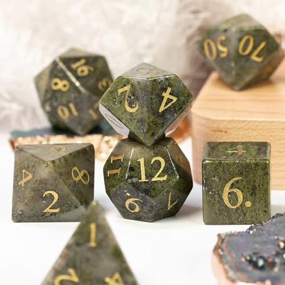 UDIXI Gemstone Dice Set D&D Chrysopal Stone DND Dice Set for Tabletop Games | Natural Stone, Premium Gift Box, DM Gift, for Dungeons and Dragons Role Playing Games - color: Chrysopal