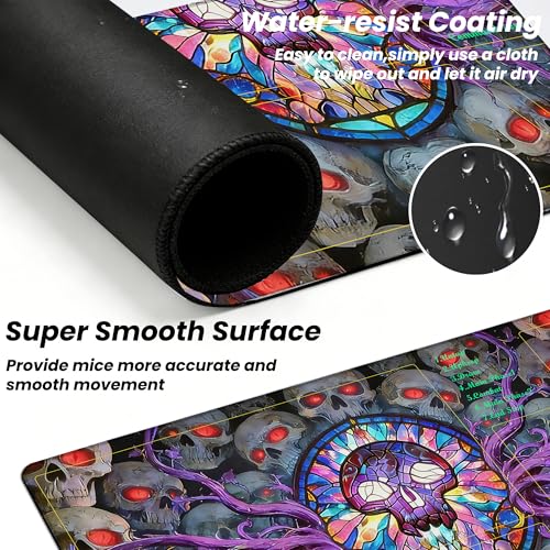 MTG Playmat TCG Card Mat Magic The Gathering Play Mat with Zone 24x14 Inch - color: Stained Glass Skull,with Zone