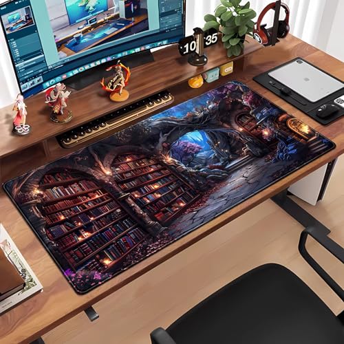 Enchanted Mystic Archive Library Desk Mat Large Mouse Pad Aesthetic Keyboard Pad Extended Gaming Mousepad XXL Dark Academia Desk Pad Computer Laptop Mouse Mat Office Desktop Decor Pad 31.5x15.7 in - color: Mystic Archive Library