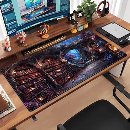 Enchanted Mystic Archive Library Desk Mat Large Mouse Pad Aesthetic Keyboard Pad Extended Gaming Mousepad XXL Dark Academia Desk Pad Computer Laptop Mouse Mat Office Desktop Decor Pad 31.5x15.7 in - color: Mystic Archive Library