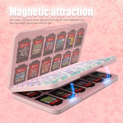 Switch Game Case 24, Switch Game Card Box Holder, Switch OLED Game Case Storage,Soft Lining Rubber and Portable Switch Game Holder - Fish Scales - color: Pink fish scales