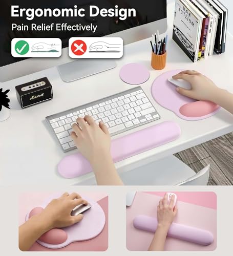Mouse Pad with Keyboard Wrist Rest,Ergonomic Mouse Pad Wrist Support PU Base with Coaster,Mousepad with Nonslip Base for Computer Laptop Keyboard Home&Office - color: D-Pink