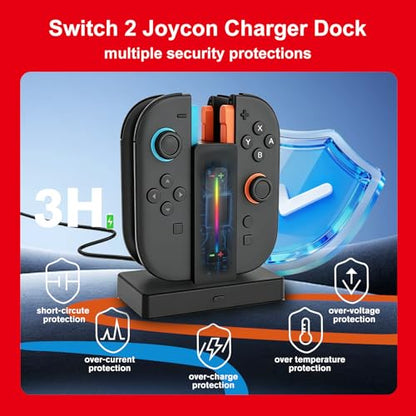 Switch 2 Controller Charger Dock for Joycon 2 Charging, Controller Charging Dock for Nintendo Switch 2 Joycon, 4 in 1 Joycon2 Charger Dock Fast Charging Station Stand with Charger Cable & Indicator