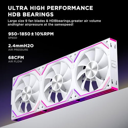 Interstellar V2 RS 120mm Case Fan Infinity Mirror Module Daisy-Chain ARGB Fan Triple Pack Suitable PC Cooling Fans 360mm AIO Cooler(White) - color: V2RS White Forward-1Piece