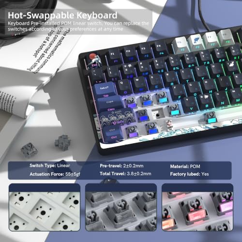 Womier SK80 75% Keyboard with Color Multimedia Display Gaming Keyboard | Creamy Sound Mechanical Wired Hot Swappable Gasket RGB Custom Key board, Pre-lubed Stabilizer for Mac/Win, Black Kanagawa - color: Kanagawa Black