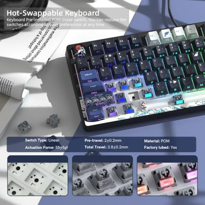 Womier SK80 75% Keyboard with Color Multimedia Display Gaming Keyboard | Creamy Sound Mechanical Wired Hot Swappable Gasket RGB Custom Key board, Pre-lubed Stabilizer for Mac/Win, Black Kanagawa - color: Kanagawa Black