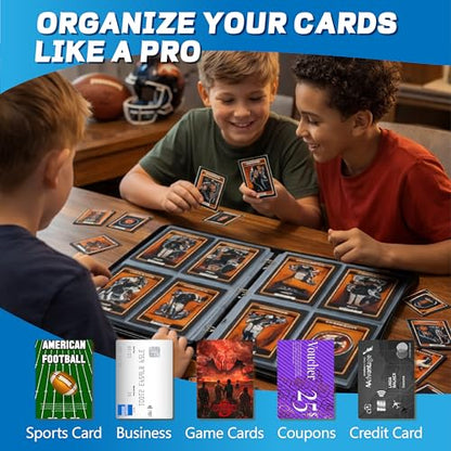 Football Card Binder with Sleeves, 4-Pocket Portable Card Protectors Album Holder Book with Zipper, Fits 400 Cards with 50 Removable Sleeves, Football Cards Display Storage Carrying Case -02 - color: Football- 02- 400 cards