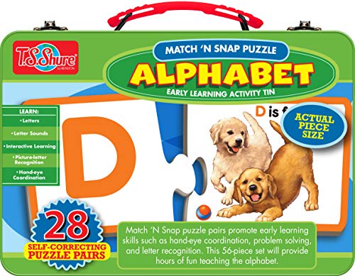 TS Shure by Bendon Alphabet Letters 28-Piece Matching Puzzle with Tin Storage Case Pre-School Kindergarten Learning 51471 - style: Alphabet Letters Puzzle Pair