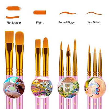 Paint Brushes Set, 20 Pcs Paint Brushes for Acrylic Painting, Oil Watercolor Acrylic Paint Brush, Artist Paintbrushes for Body Face Rock Canvas, Adult Drawing Arts Crafts Supplies, Pink - color: Pink