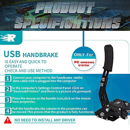 CNRAQR PC Racing Game USB Handbrake for 16Bit SIM for Racing Games, Compatible with G27 G29 G920 G923 T500 T300 Simulate Linear Handbrake（With Fixing Clip and Plate - color: Black