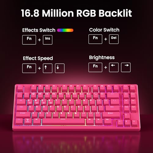 Kisnt KN85 Wireless Silent Mechanical Keyboard, 75% Layout, Bluetooth/2.4GHz/USB-C, Custom RGB Backlit, Hot Swappable, Quiet Typing for Windows/Mac/PC (Berry Red) - color: Berry Red