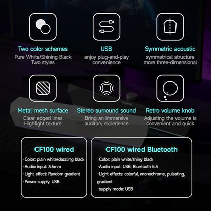 Computer Speakers, Gaming Soundbar for PC, USB Speakers, RGB Touch Lights | USB-A Powered 3.5mm Input, Compact Plug-and-Play for Desktop Laptop Monitor, Sound for Desktop, Laptop & Monitor