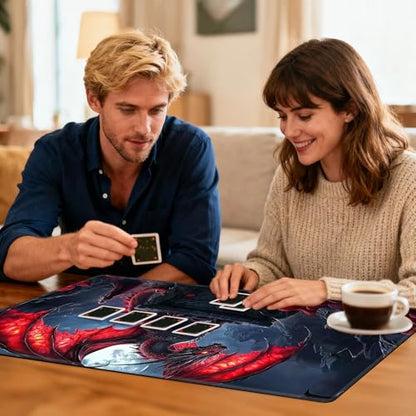 for MTG Playmat TCG Card Game Mat with Stitched Edges,Board Game Mats Non-Slip Waterproof Rubber Base 24 x 14 inch for CCG RPG DTCG Trading Card,Red Dragon Moon - color: Red Dragon Moon