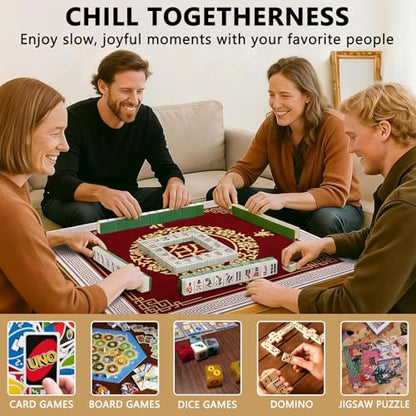 Mahjong Mat with Carrying Bag and 3 Dice, 31.5" X 31.5" Noise Reduction Mahjong Table Cover, Mahjong Lovers Gifts Non Slip Gaming Mat for Board Tile Games Poker Card Dominoes Party Family Game Nights - color: A03