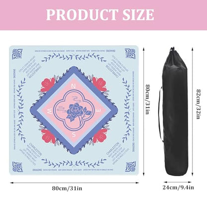 Mahjong Mat for Table, Non-Slip Noise Reducing for American Mahjong/Board Games, 31.5x31.5 Inch Premium Gaming Mat, with Black Storage Pouch (Blue) - color: Blue