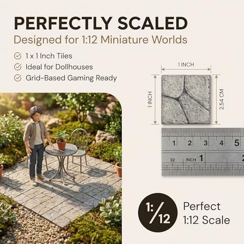 Dollhouse Miniature Paving Stones, Tiles for Modeling, Fairy Garden, and Tabletop Terrain, Set of 50pcs, REDUCIO! - color: Sandstone Cobblestone