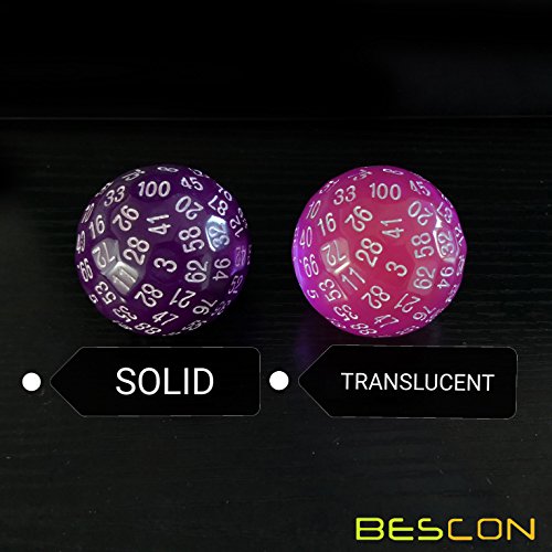 Bescon Translucent Polyhedral Dice 100 Sides, Transparent D100 die, 100 Sided Cube, D100 Game Dice,100-Sided Cube of Purple - color: Translucent Purple