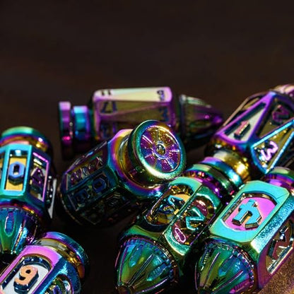 UDIXI Metal DND Bullet Dice Set, Polyhedral Bullet Metal Dice Set Rainbow | 7PCS, Cool Style, Magazines Container and PU Leather Bag, for D&D Dungeons and Dragons Role Playing Games and Tabletop Games - color: Colorful