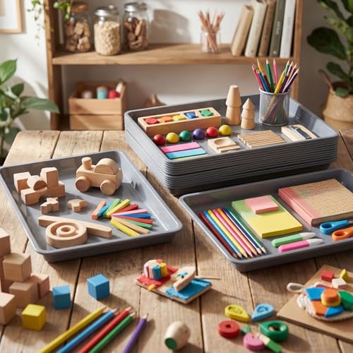 Maitys 15 Pack Plastic Art Trays 12 x 16 Inch Activity Crafts Trays Sensory Tray DIY Projects, Painting, Beads, Jewelry Office Home Organizer Arts and Crafts Supplies(Gray) - color: Gray