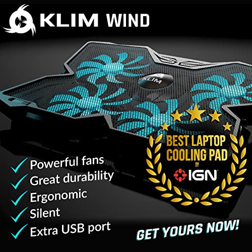KLIM Wind Laptop Cooling Pad - More Than 500 000 Units Sold - New Version - The Most Powerful Rapid Action Cooling Fan - Laptop Stand with 4 Cooling Fans at 1200 RPM - USB Fan - PS5 PS4 - Cyan - color: Turquoise