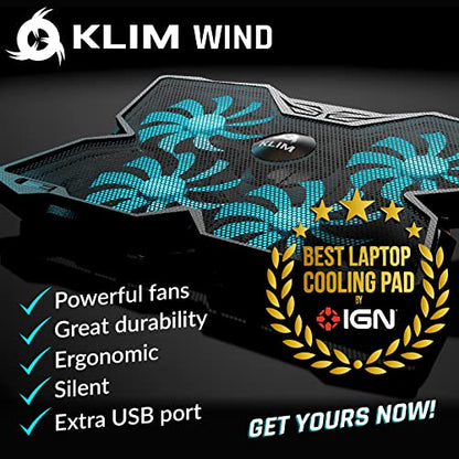 KLIM Wind Laptop Cooling Pad - More Than 500 000 Units Sold - New Version - The Most Powerful Rapid Action Cooling Fan - Laptop Stand with 4 Cooling Fans at 1200 RPM - USB Fan - PS5 PS4 - Cyan - color: Turquoise