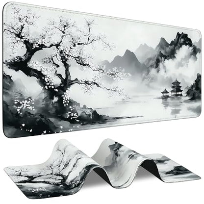 Large Mouse Pad Black and White Cherry Blossoms Waterproof Extra Large Mousepad with Stitched Edges Non-Slip Rubber Base Computer Protector Desk Pad for School Office Home 35.4"X 15.7" - color: Cute Green Frog Plant