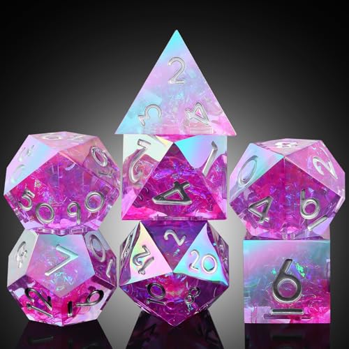 Iridescent Plating Purple Sharp D&D Dice, DNDND Handmade DND Resin Sharp Edge D&D Die with Gift Case for Dungeons and Dragon Tabletop Games (Iridescent Plating Purple) - color: Iridescent Purple