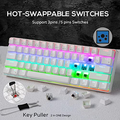 RK ROYAL KLUDGE RK61 60% Mechanical Keyboard with Coiled Cable, 2.4Ghz/Bluetooth/Wired, Bluetooth 61 Keys, Wireless RGB Hot Swappable Brown Switch Gaming Mini Keyboard with Software - White - color: White, size: Hot-swappable Brown Switch
