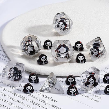 D&D Resin Dice Set, Ghost Polyhedral Dice for Dungeons and Dragons, RPG, MTG DND 7-DIE (D4, D6, D8, D10, D12, D20, D%) - color: Ghost