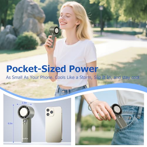 HandFan 5200mAh High Speed Handheld Turbo Fan, 1-100 Speeds Adjustable Powerful Cooling Ice Fan, Portable Mini Hand Fans Rechargeable, for Summer Beach Travel Concerts, Gifts for Women(Brown) - color: Brown