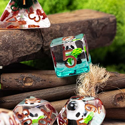 Cusdie 7-Die Dice DND, Polyhedral Dice Set Filled with Animal, for Role Playing Game D&D Dice (Panda w/Bamboo) - color: Orange