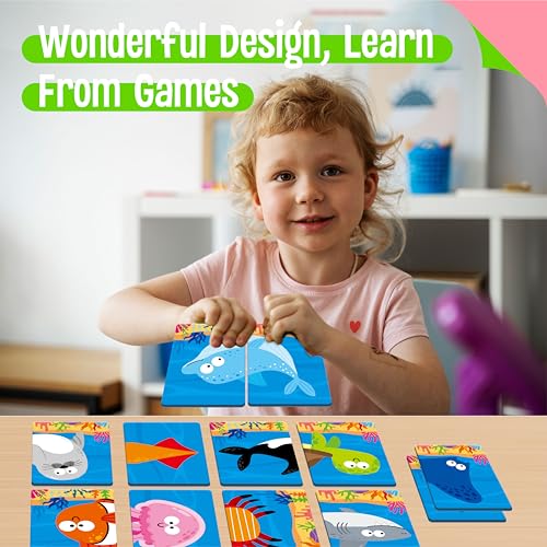 SpriteGru Marine Animal Memory Game, 28 Chunky Cards Sea Animals Head Tail Matching Game 1-5 Players Underwater Creatures Memory Matching Game for Preschoolers, Toddlers, Kids - style: Marine Animal