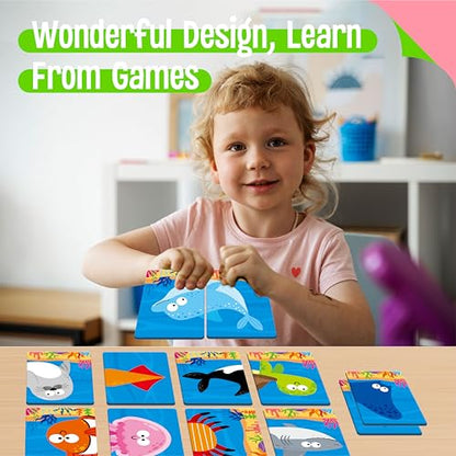 SpriteGru Marine Animal Memory Game, 28 Chunky Cards Sea Animals Head Tail Matching Game 1-5 Players Underwater Creatures Memory Matching Game for Preschoolers, Toddlers, Kids - style: Marine Animal