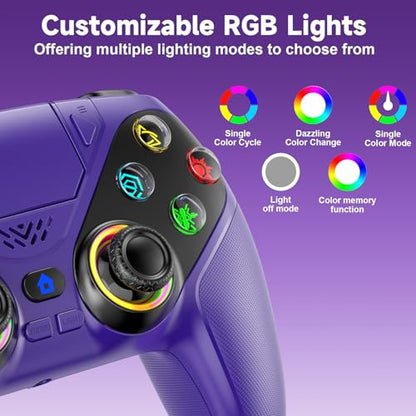 Gamrombo LED Wireless Controller for PS5, Compatible with PS5 Pro/Slim/PC, Dual Vibration, Macro/Turbo Function, 3.5mm Audio Jack, 6-Axis Motion Contro Gamepad with Speaker(Amethyst) - color: Amethyst